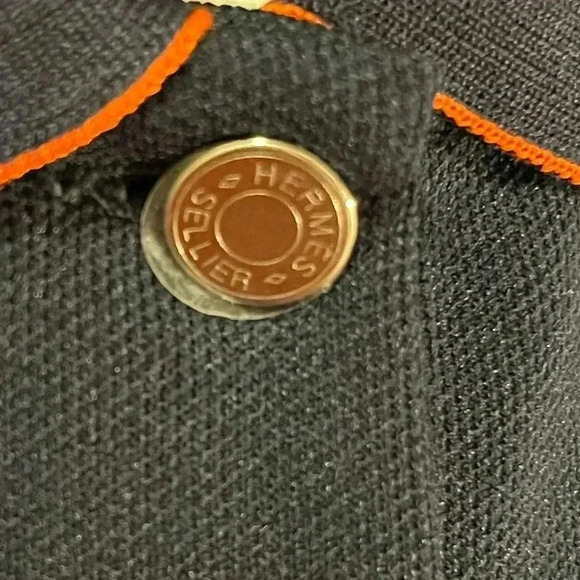 NWT Hermes Sellier Women’s Polo Short Sleeve Shirt Top Navy Blue L - Picture 11 of 15